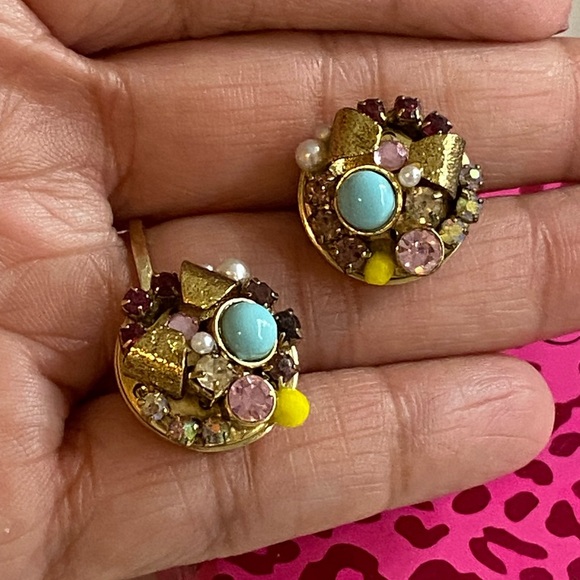 Betsey Johnson Gold Bows and Colorful Gem Cluster Festive Earrings - Picture 3 of 8